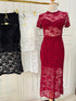 Women Padded Lace Tops With Side Slit Skirts